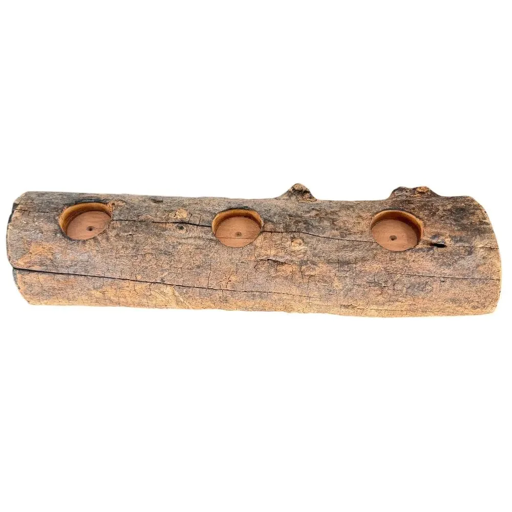 Primitive Natural Log Wood Candleholder 3 Hole Votive Tealight Centerpiece Cabin